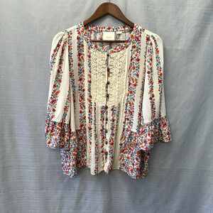Anthropologie Maeve Top Womens Size 10 Floral Crochet Hiver Western Cottagecore